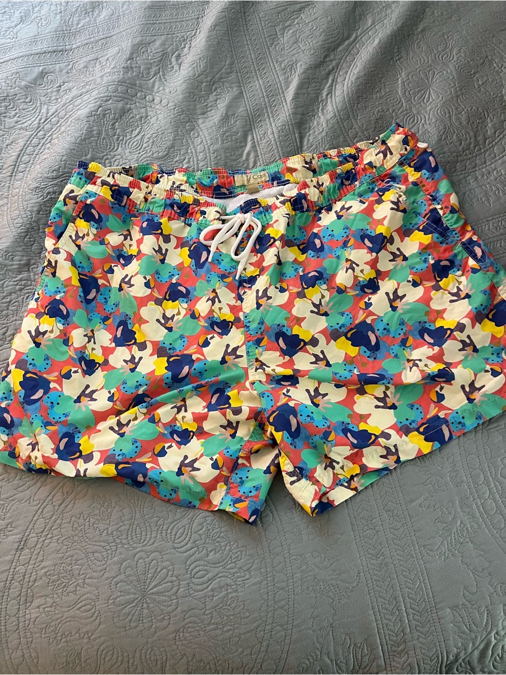 J. Crew Colorful Abstract Print Swim Trunks - Blue, Green, Yellow, Red